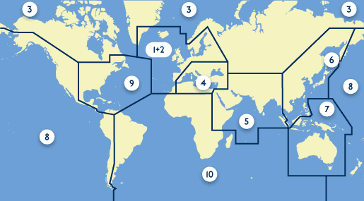 Map of the world with regions to select