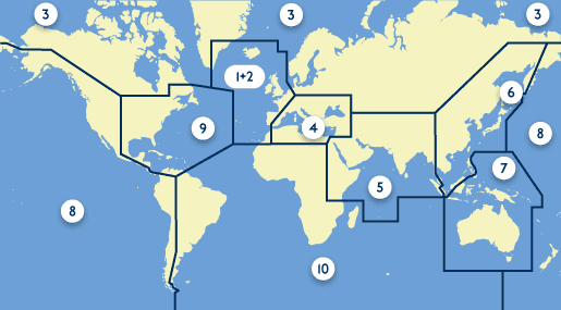 Map of the world with regions to select