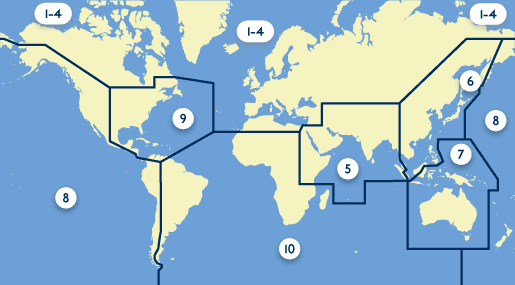 Map of the world with regions to select